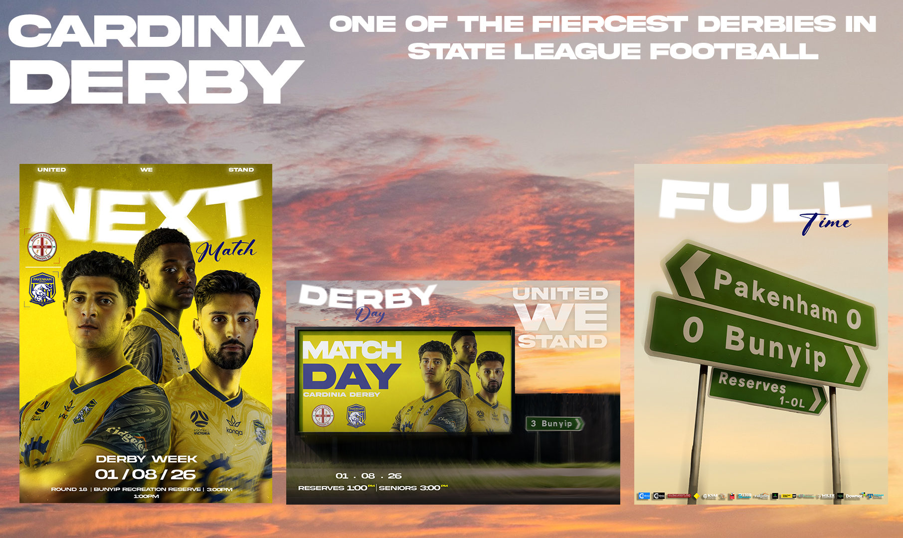Cardinia Derby graphics — next match, derby day and full time